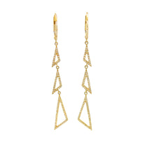 Load image into Gallery viewer, 14 karat yellow-gold three tringle diamond dangle earrings