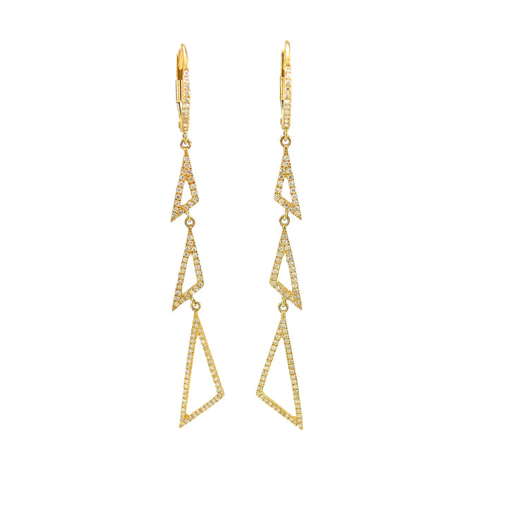 14 karat yellow-gold three tringle diamond dangle earrings