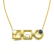 Load image into Gallery viewer, handcrafted Opal, Pearl, Blue Zircon Necklace in yellow gold