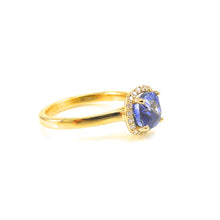 Load image into Gallery viewer, Sapphire halo engagement ring yellow gold