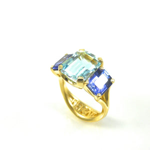 custom aquamarine ring with sapphire side stones
