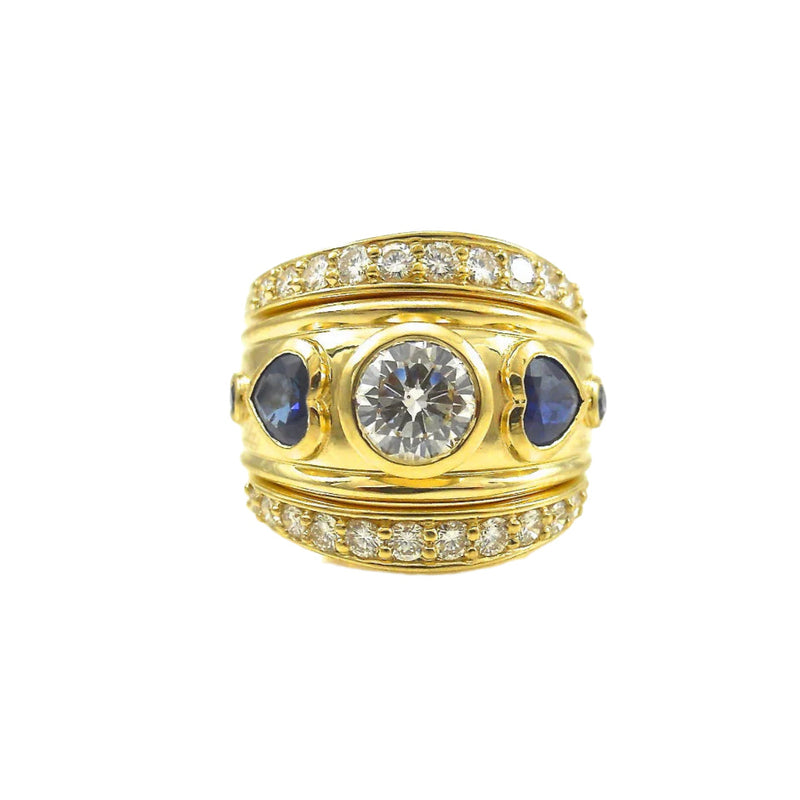Diamond and Heart Shaped Sapphire Wedding Set