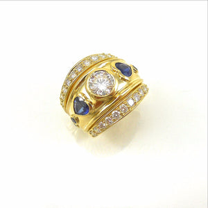 Diamond and Heart Shaped Sapphire Wedding Set