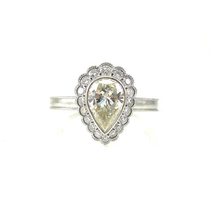 white gold scalloped halo diamond engagement ring