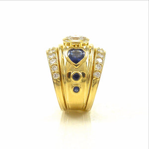 Diamond and Heart Shaped Sapphire Wedding Set