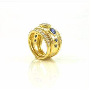 Diamond and Heart Shaped Sapphire Wedding Set