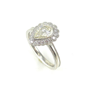 custom white gold scalloped halo diamond engagement ring