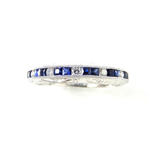 Platinum Diamond and Sapphire Band