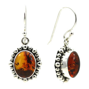 Bali Sterling Silver Amber Earrings with Beaded Trim