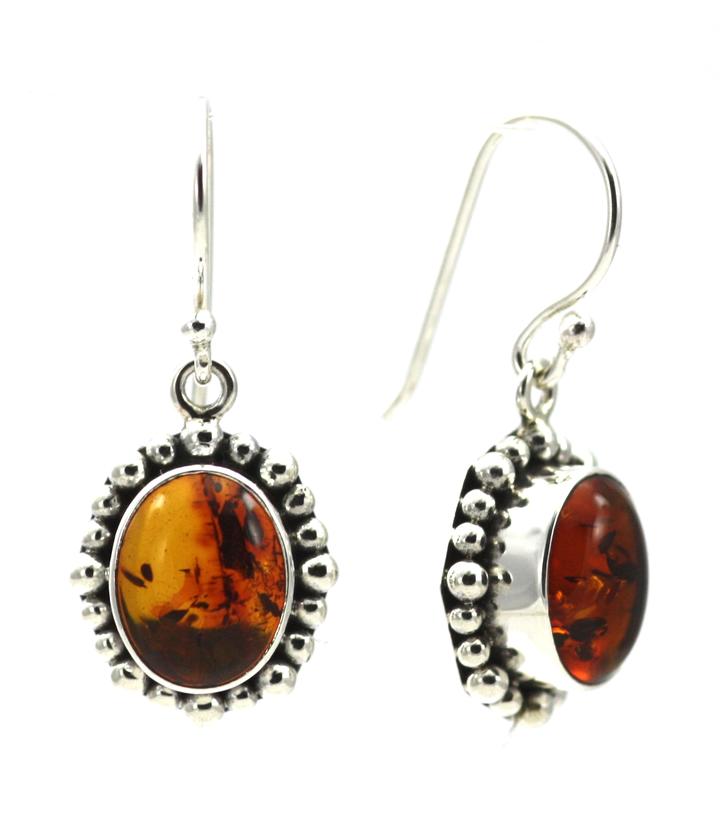 Bali Sterling Silver Amber Earrings with Beaded Trim