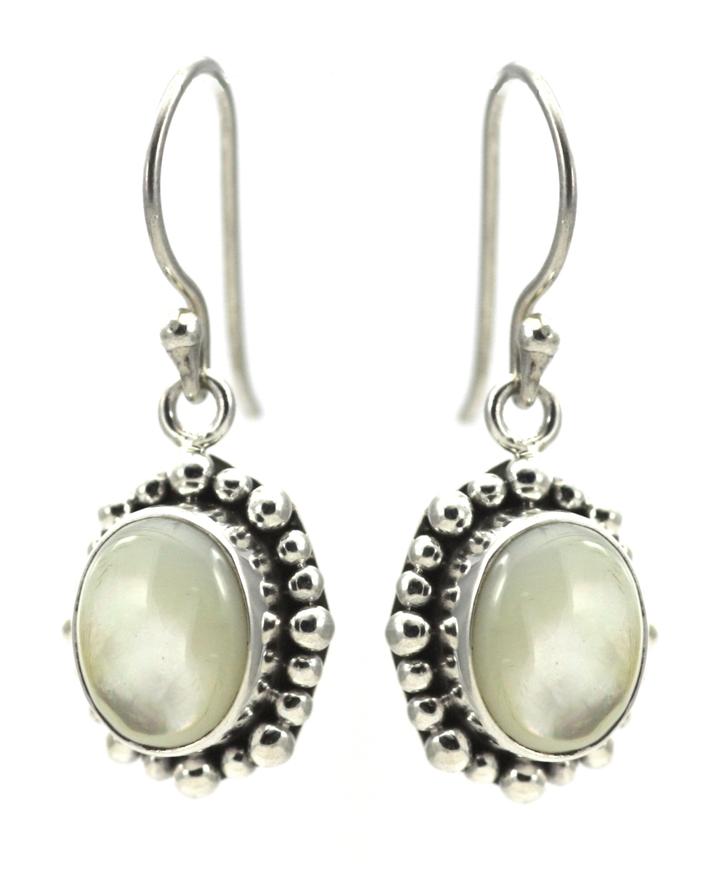 Bali Sterling Silver Mother of Pearl Earrings with Beaded Trim