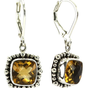 Bali Sterling Silver Citrine Earrings with Beaded Trim
