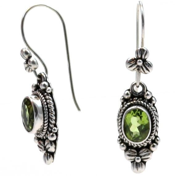 Bali Sterling Silver Peridot Earrings with Floral Design