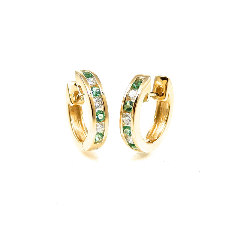 Emerald & Diamond Hoop Earrings