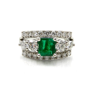 Emerald and Diamond Three Band Ring