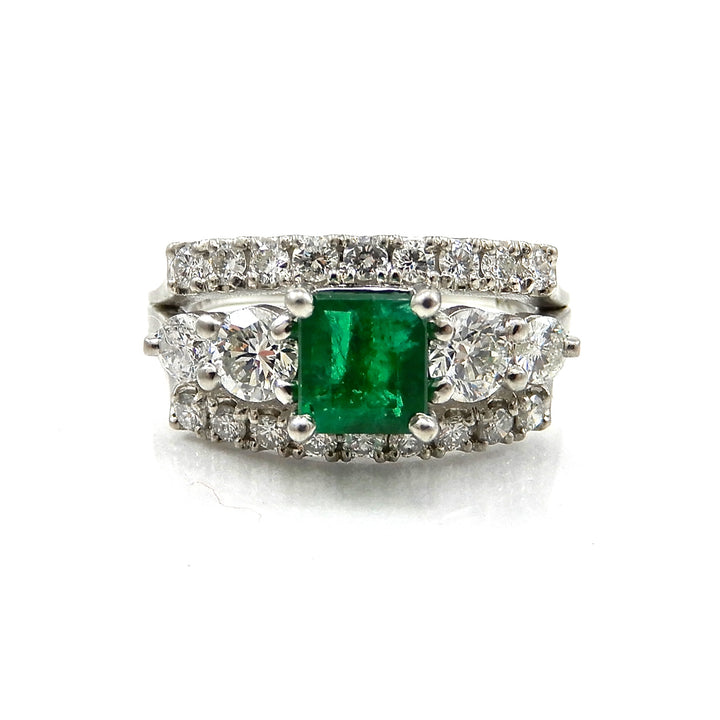Emerald and Diamond Three Band Ring