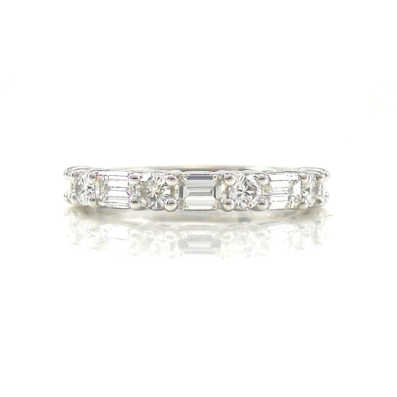 Emerald and round cut diamond band