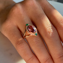 Load image into Gallery viewer, Glow Pink Tourmaline &amp; Emerald Ring