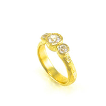 Load image into Gallery viewer, handcrafted Hammered three stone engagement ring