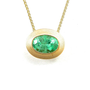 East West Oval green beryl slide pendant in yellow gold