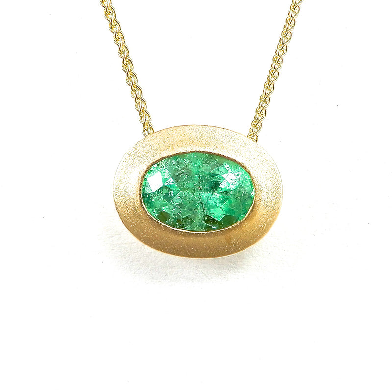 East West Oval green beryl slide pendant in yellow gold