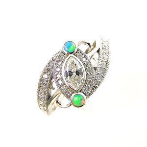 Marquis Diamond and Opal Ring