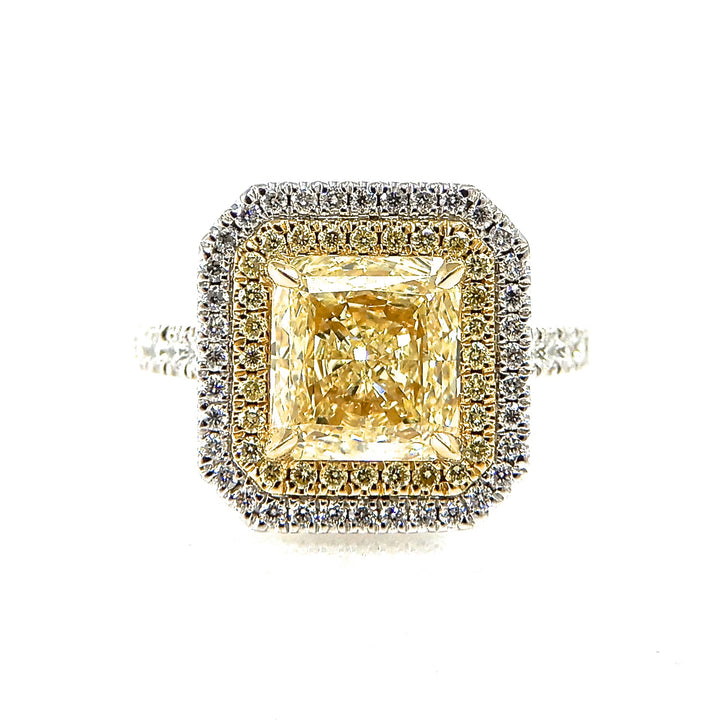 Natural Canary Diamond Halo Ring