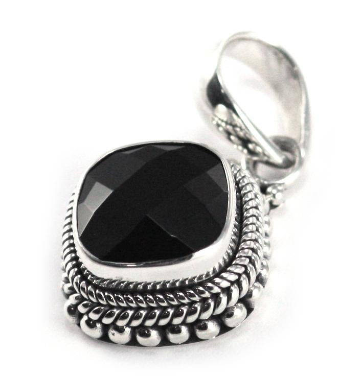 Bali Sterling Silver Beaded Faceted Black Onyx Pendant