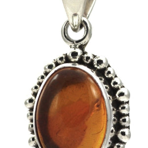 Bali Sterling Silver Oval Amber Beaded Pendant