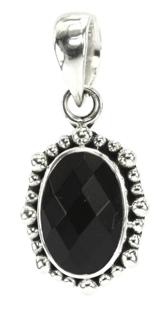 Bali Sterling Silver Oval Faceted Onyx Beaded Pendant
