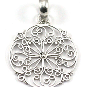 Bali Sterling Silver Round Hand Filigreed Pendant