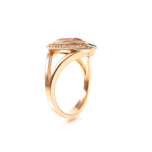 Glow Pink Tourmaline & Emerald Ring