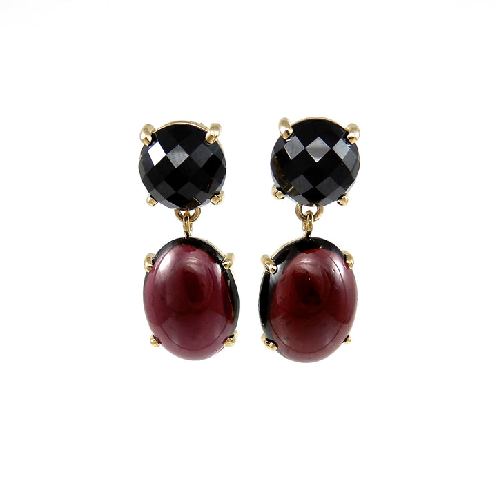 Rose cut Onyx and Garnet Earrings
