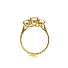 Load image into Gallery viewer, yellow gold diamond three stone engagement ring