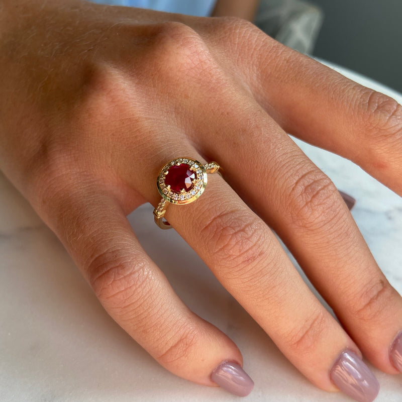 Ruby and Diamond Halo Ring