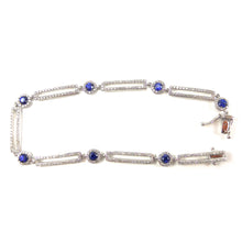 Load image into Gallery viewer, Blue Sapphire and Diamond Link Bracelet in white gold