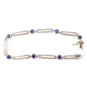 Blue Sapphire and Diamond Link Bracelet in white gold