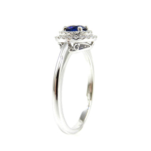 Sapphire and Diamond 14K White Gold Double Halo Ring