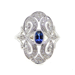 Sapphire and Diamond Antique Style Ring