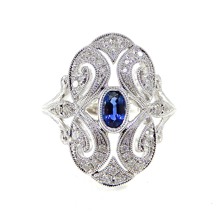 Sapphire and Diamond Antique Style Ring