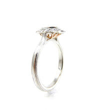 Load image into Gallery viewer, custom scalloped diamond halo with milgrain detailing engagement ring two toned