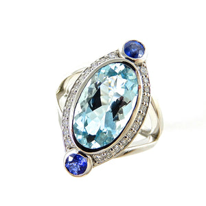 Glow Aquamarine, Ceylon Sapphire & Diamond Ring