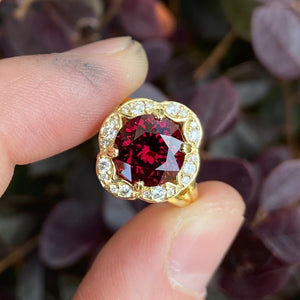 victorian 18k yellow gold rhodolite garnet and diamond ring for sale