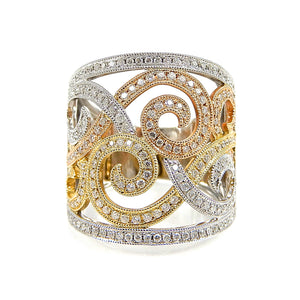 Tri Color Diamond Wide Ring
