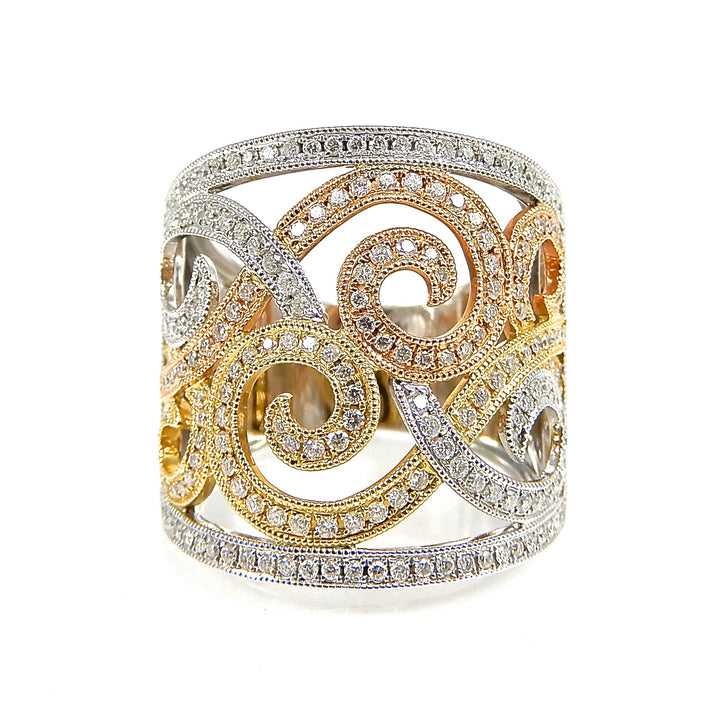 Tri Color Diamond Wide Ring