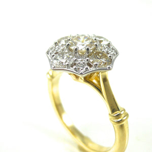 two tone engagement ring halo of diamonds 
