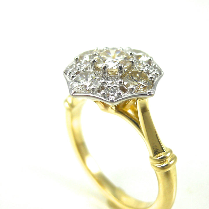 two tone engagement ring halo of diamonds 