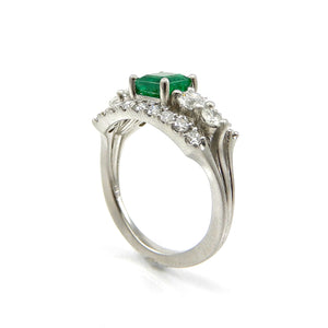 Emerald and Diamond Three Band Ring