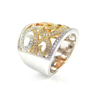 Tri Color Diamond Wide Ring