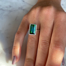 Load image into Gallery viewer, Tourmaline and Diamond 14K White Gold Halo Ring